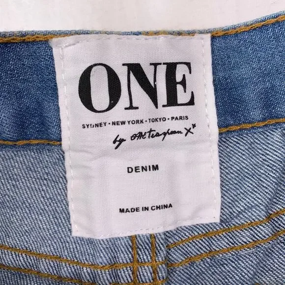 One Teaspoon Shorts Womens 25 Blue Bandits High Rise Distressed Raw Hem Ripped - Picture 5 of 10